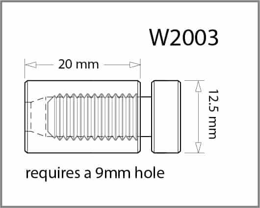 12mm Diameter X 20mm Length Standoff Details - Holds up to 10mm Material
