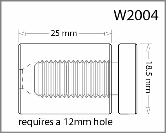 18.5mm Diameter X 25mm Length Standoff Details - Holds up to 12mm Material